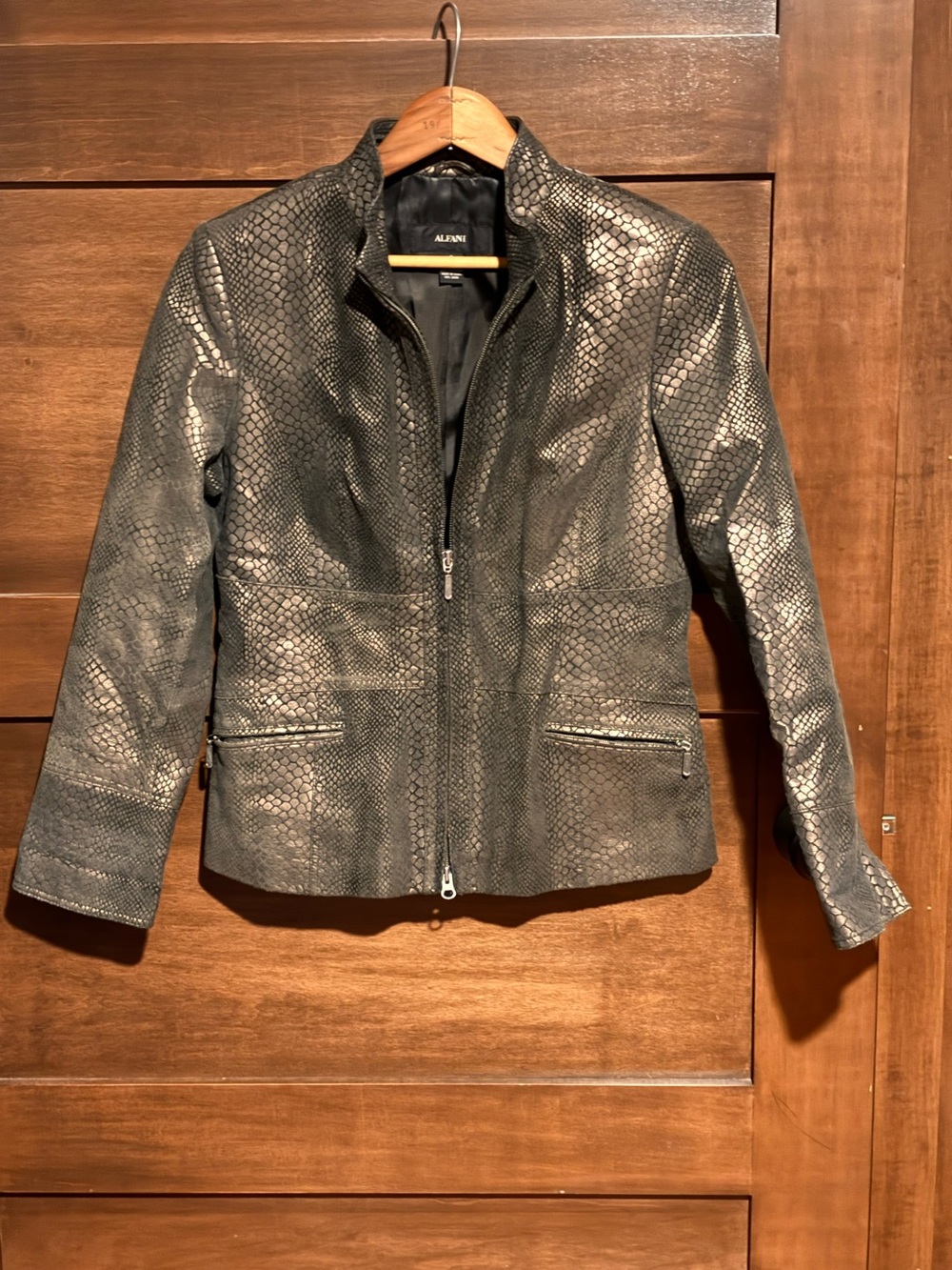 Alfani Metallic Snake-Embossed Leather Jacket
